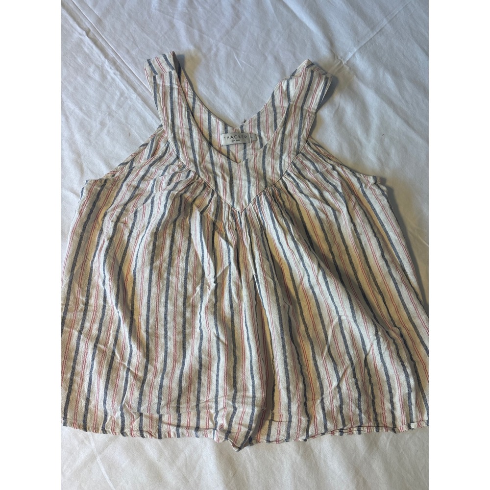 Thacker Tank Top Womens S Cream Blue Red Stripe  V-Neck Sleeveless 3392